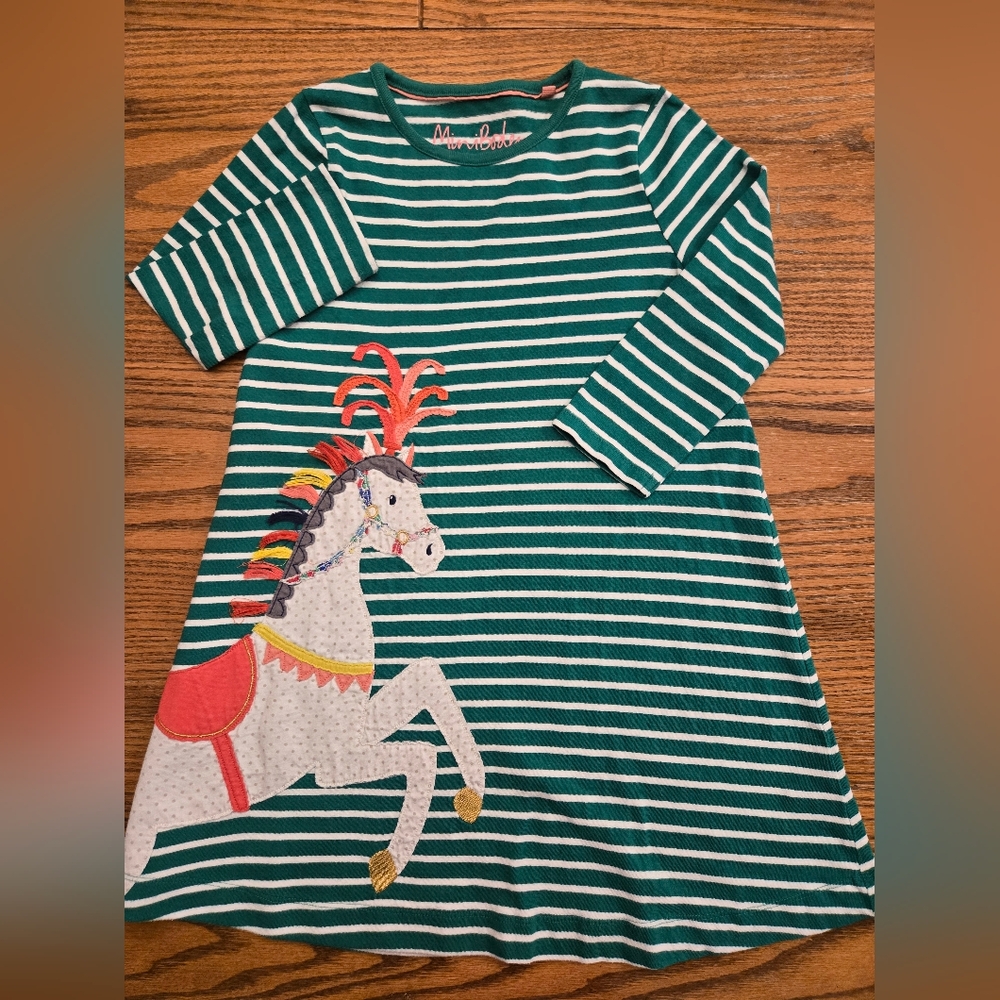 Mini Boden Rainbow Horse / Unicorn Appliqué Dress - Size 7-8